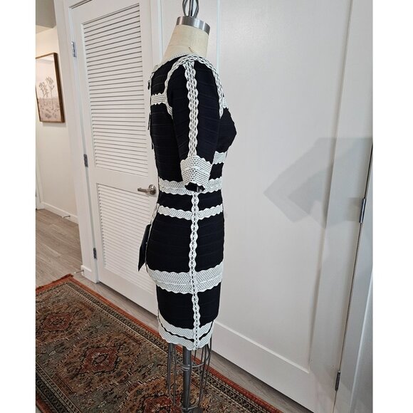 Herve Leger by BCBG Max Azria Black and White contrast Mini Dress in size L - Picture 3 of 6